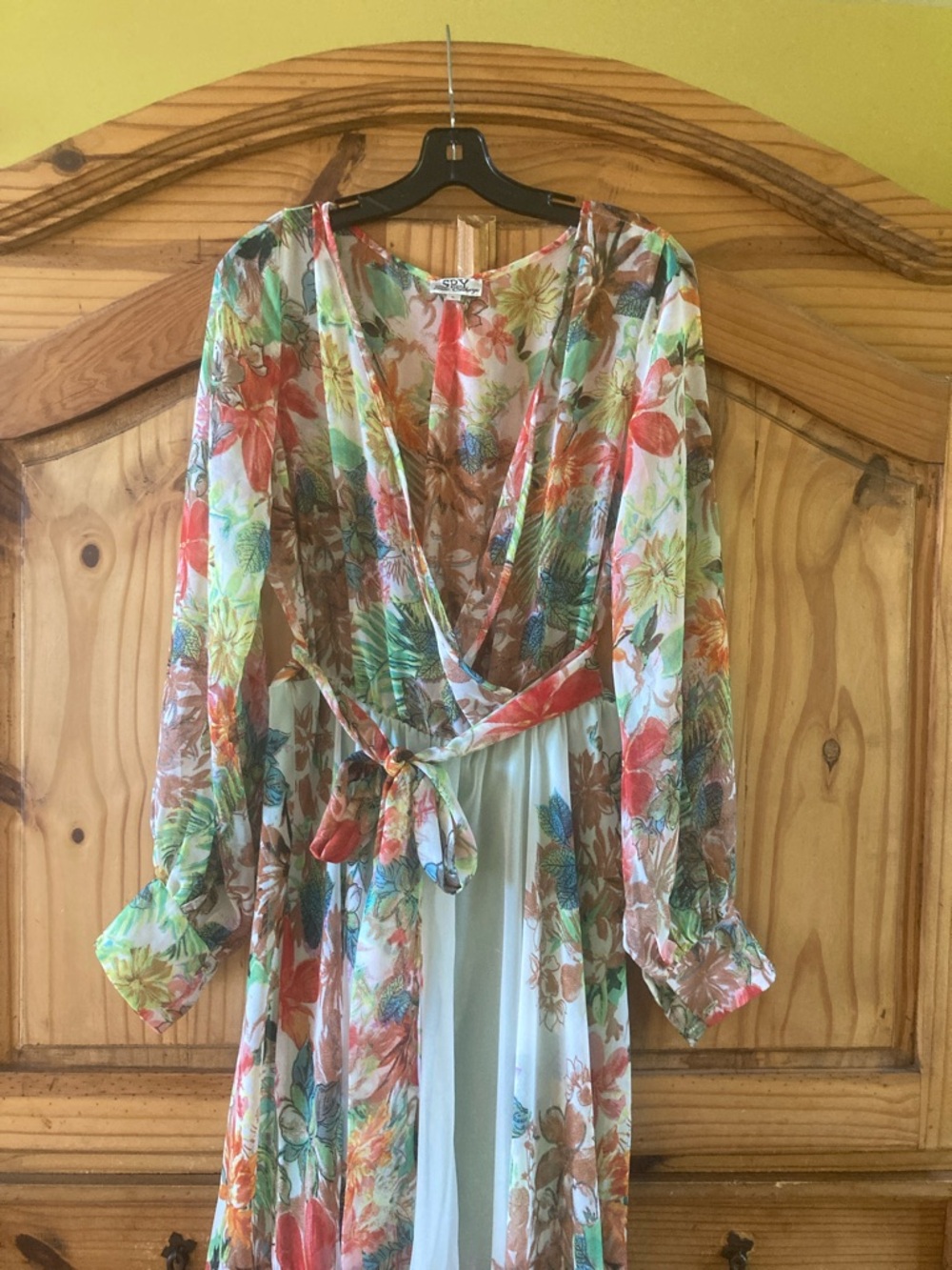 Women Spy Zone Exchange red green long sleeve floral dress size L - Picture 2 of 9